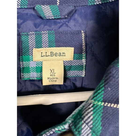 LL Bean Mens XL Regular Fit Flannel Plaid Button Up Lined Shirt Jacket - Picture 2 of 9